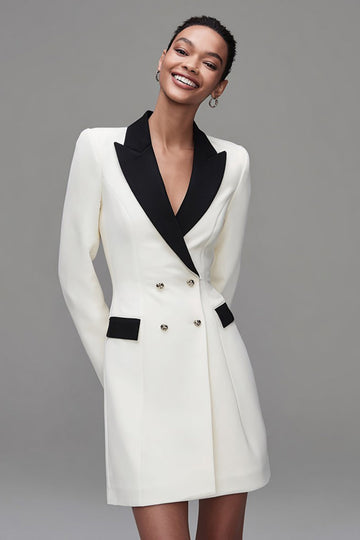 Ivory Shawl Lapel Double Breasted Women's Blazer